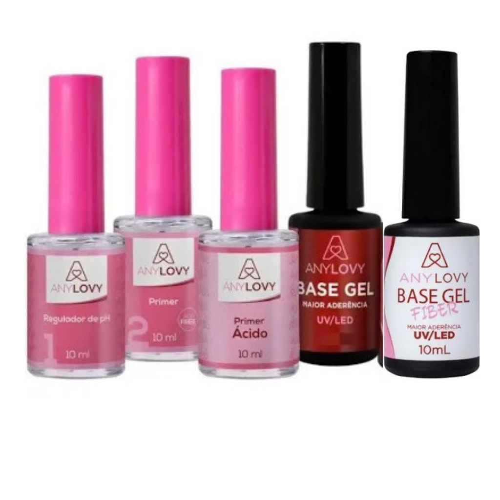 Kit Any Lovy Preparadores  regulador ph + primer Free + primer acid + base gel + base gel fiber