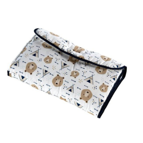 Trocador de Fralda Portátil Impermeável Com Bolso 100% Algodão - Estampa Urso Azul Marinho