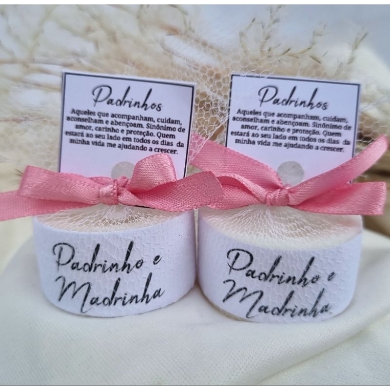 kit com 3 lembrancinhas para padrinho e madrinha de batizado Mini velas aromáticas personalizadas 15g