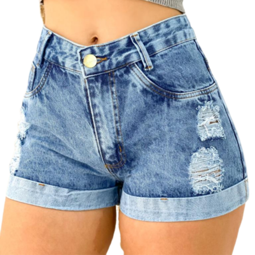 Short Jeans Feminino bermuda Jeans destroyed Premium da Moda  Detalhe Rasgado sem lycra