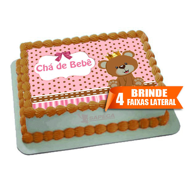 Papel arroz Ursinha Rosa e marrom para Bolo de Chá de Bebê 20x30cm