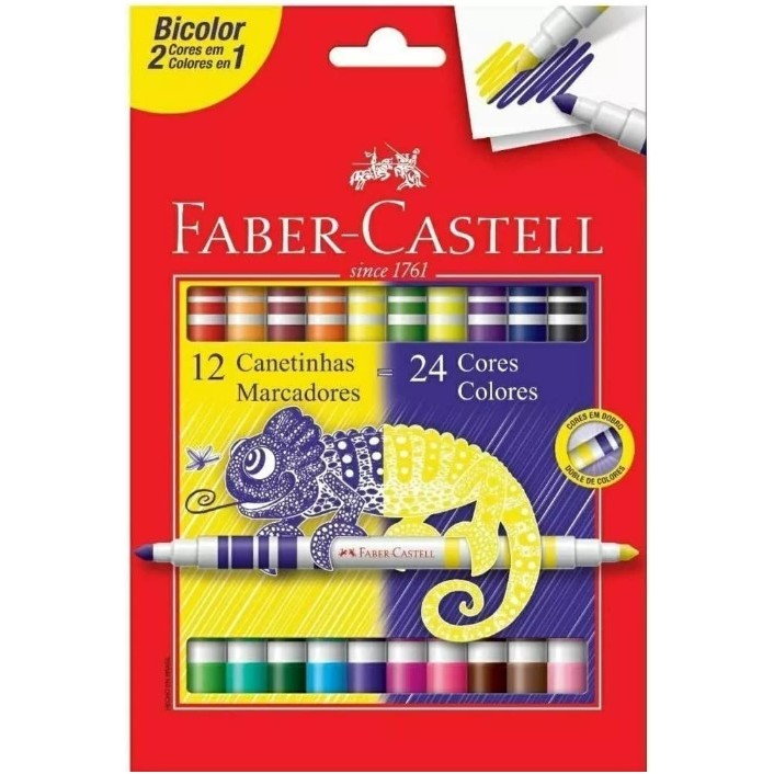 Canetinha Hidrográfica Bicolor Faber Castell 12 Canetas 24 Cores: Onde Comprar | BuscaProdutos