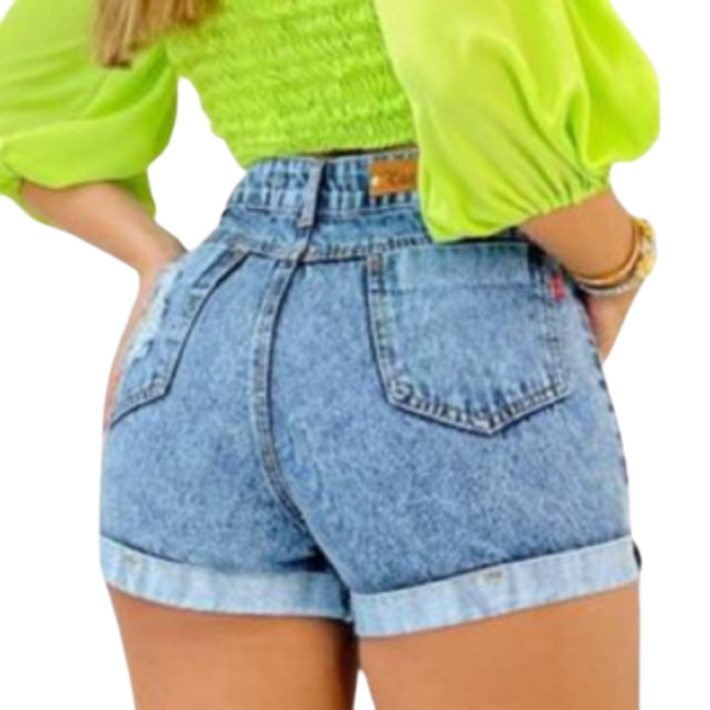 Short Jeans Feminino bermuda destroyed Jeans curto 100% Algodão