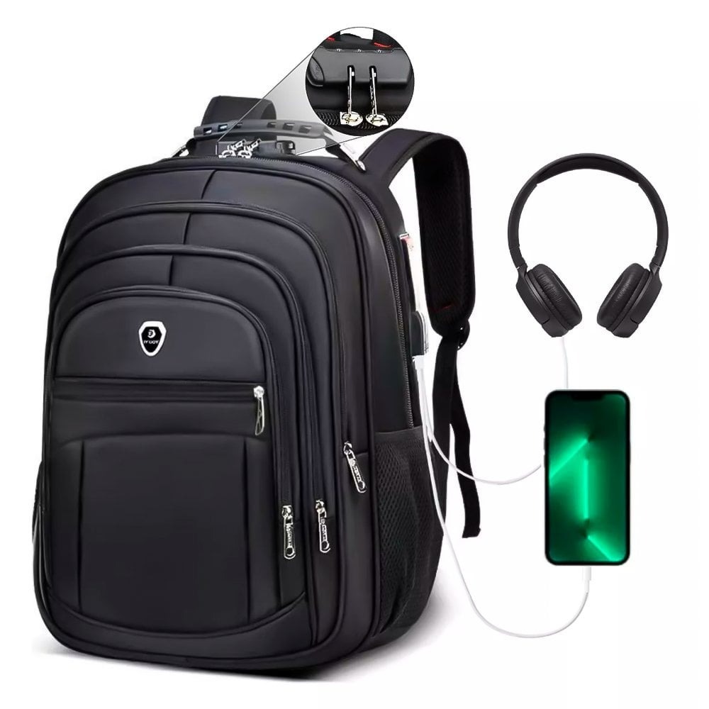 Mochila Unissex Impermeável Reforçada Grande Faculdade Entradas P/ USB e Fone P2 Anti-Furto em Oferta na Shopee