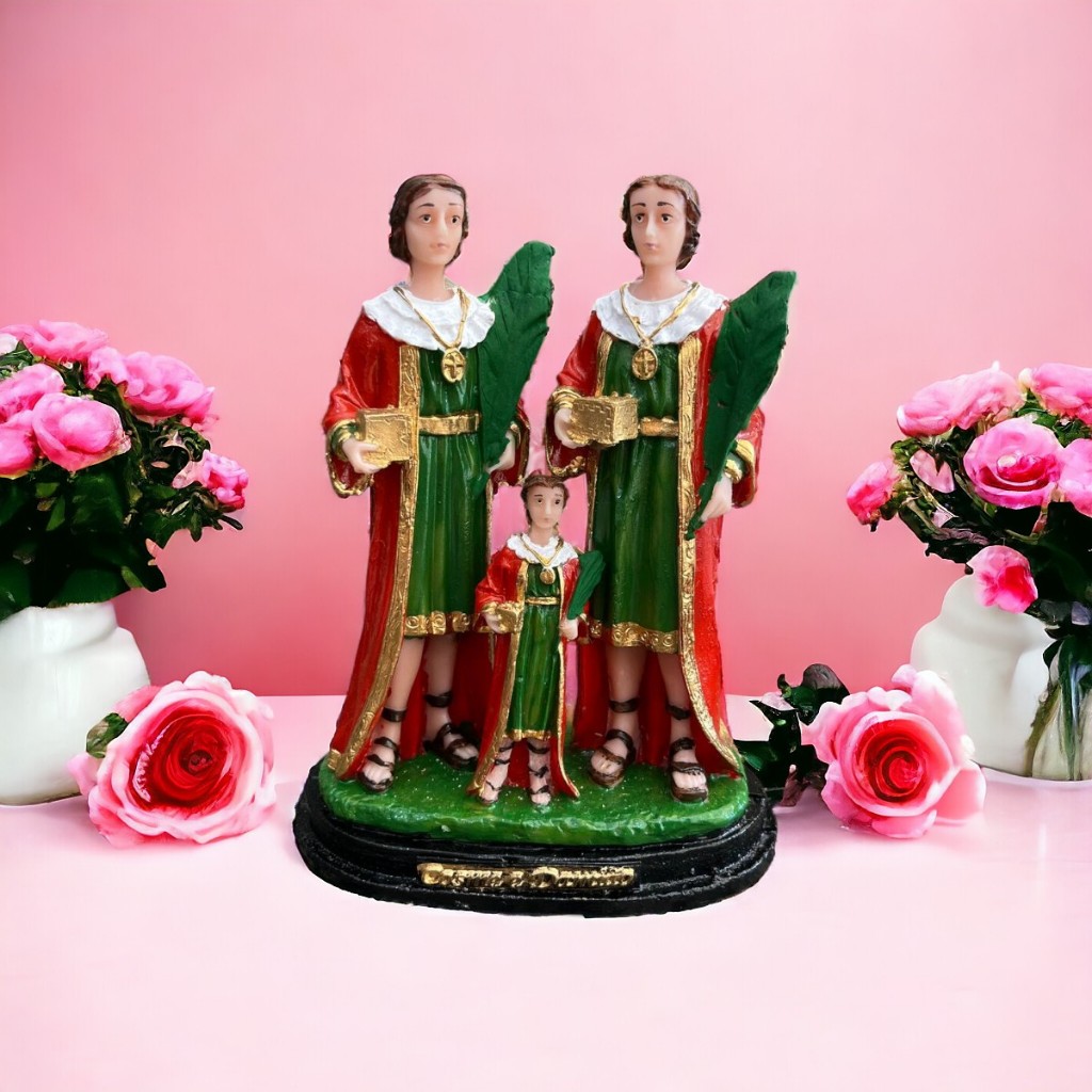 Imagem São Cosme Damião E Doum Resina Enfeite 15cm Decoração