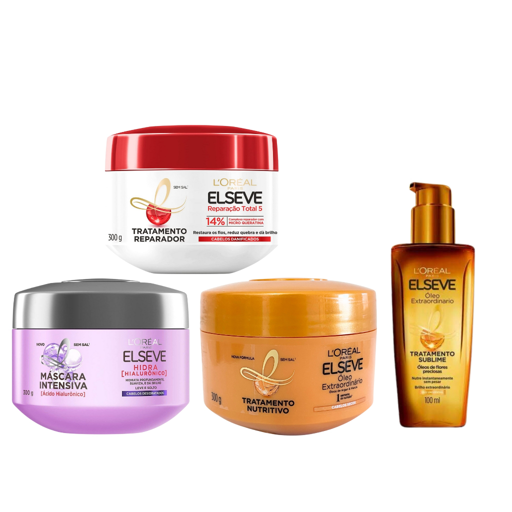 Cronograma Capilar de Mascaras Elseve 300g ( Rep Total 5 + Nutrição + Hialurônico) + Óleo ...
