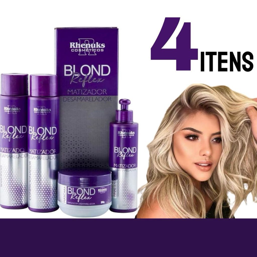 Matizador De Cabelos Kit 4 Und P/ Loiros Tratamento Capilar Platinados Hidratação Máscara Shampoo Desamarelador Rhenuks