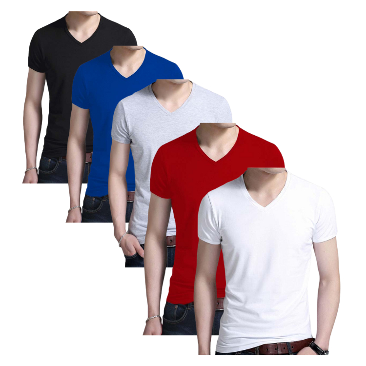 kit com 5 camisetas masculinas gola v manga curta