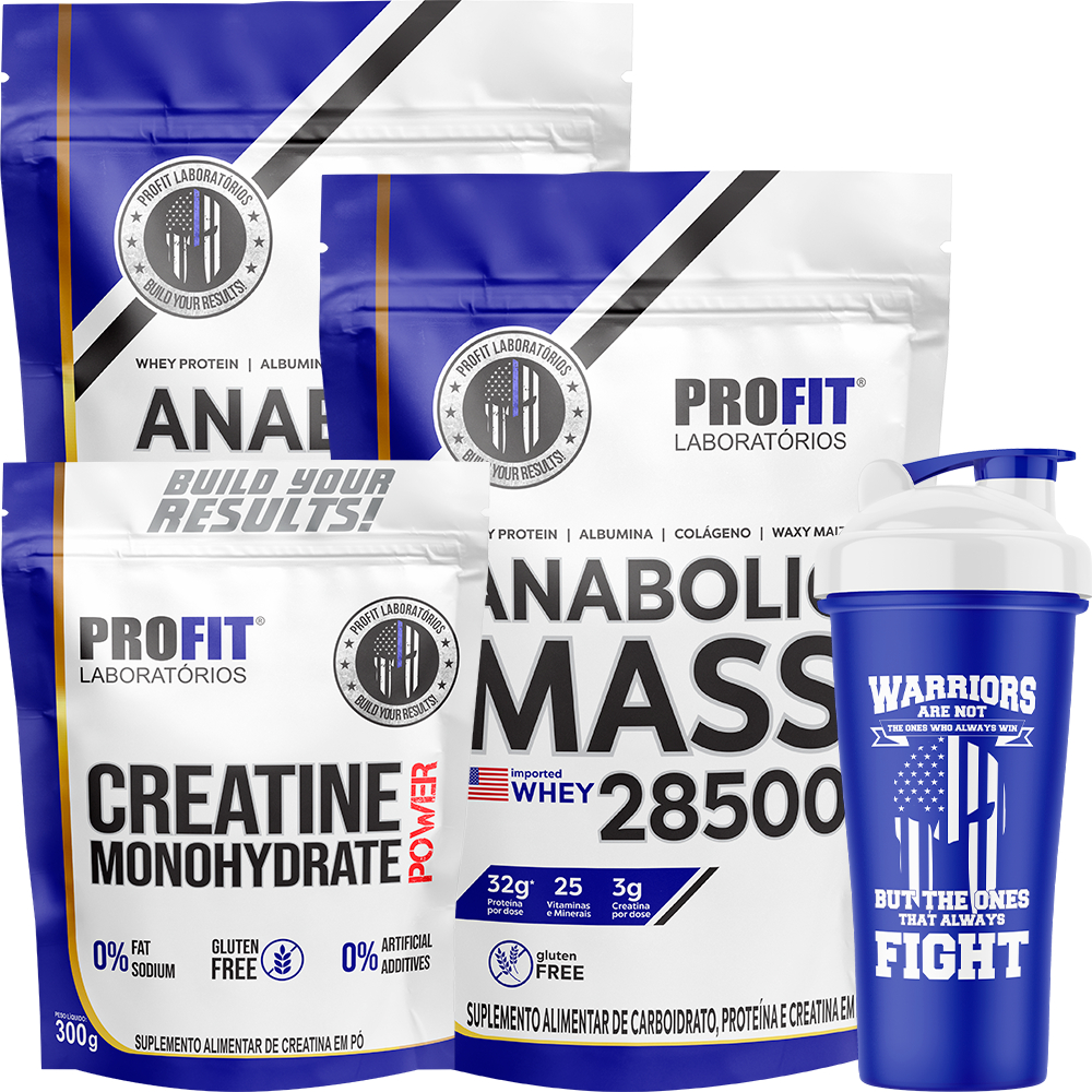 2x Anabolic Mass 28500 Massa - Refil 3kg + Creatina 300g + Coqueteleira - Profit Laboratórios