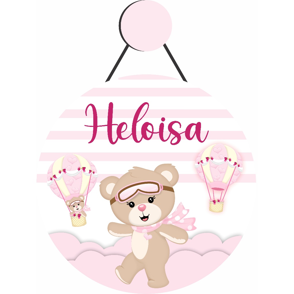 Enfeite Porta Maternidade Ursinha Baloeira Corações, Ursa Balão - Nome Personalizado Bebê - Decoração para quarto! GUIRLANDA