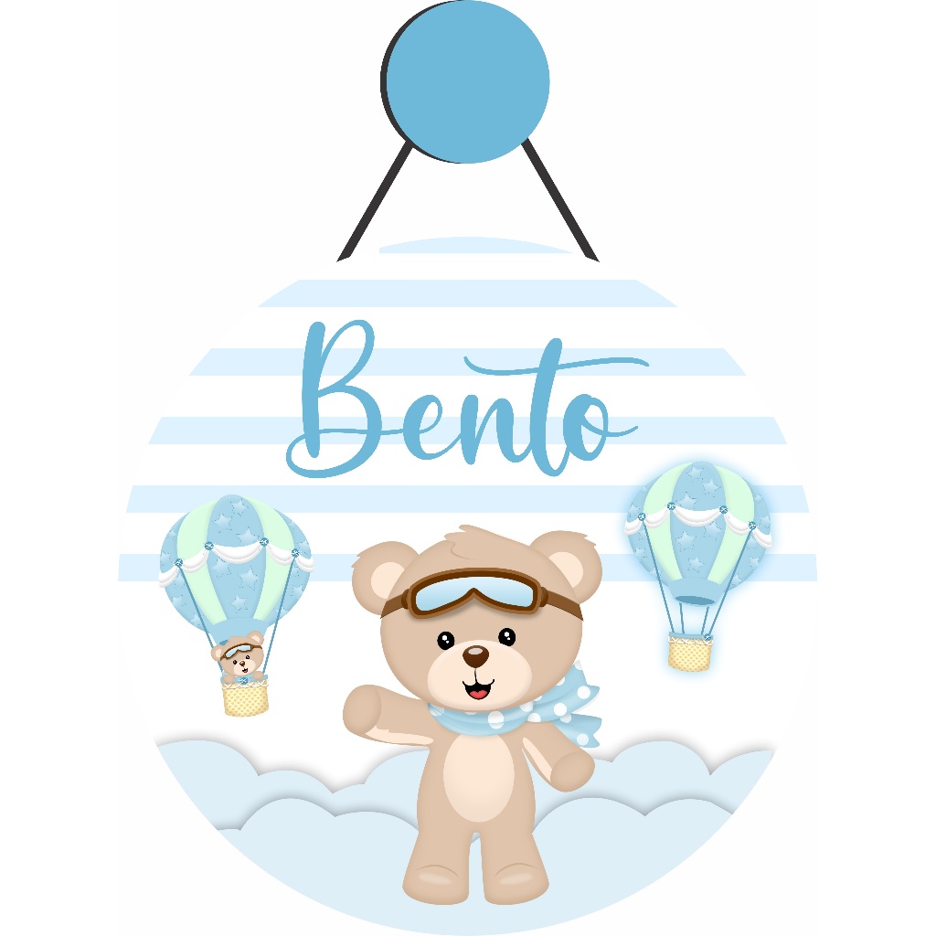 Enfeite Porta Maternidade Ursinho Aviador, Baloeiro Corações, Urso Balão - Nome Personalizado Bebê - Decoração para quarto!