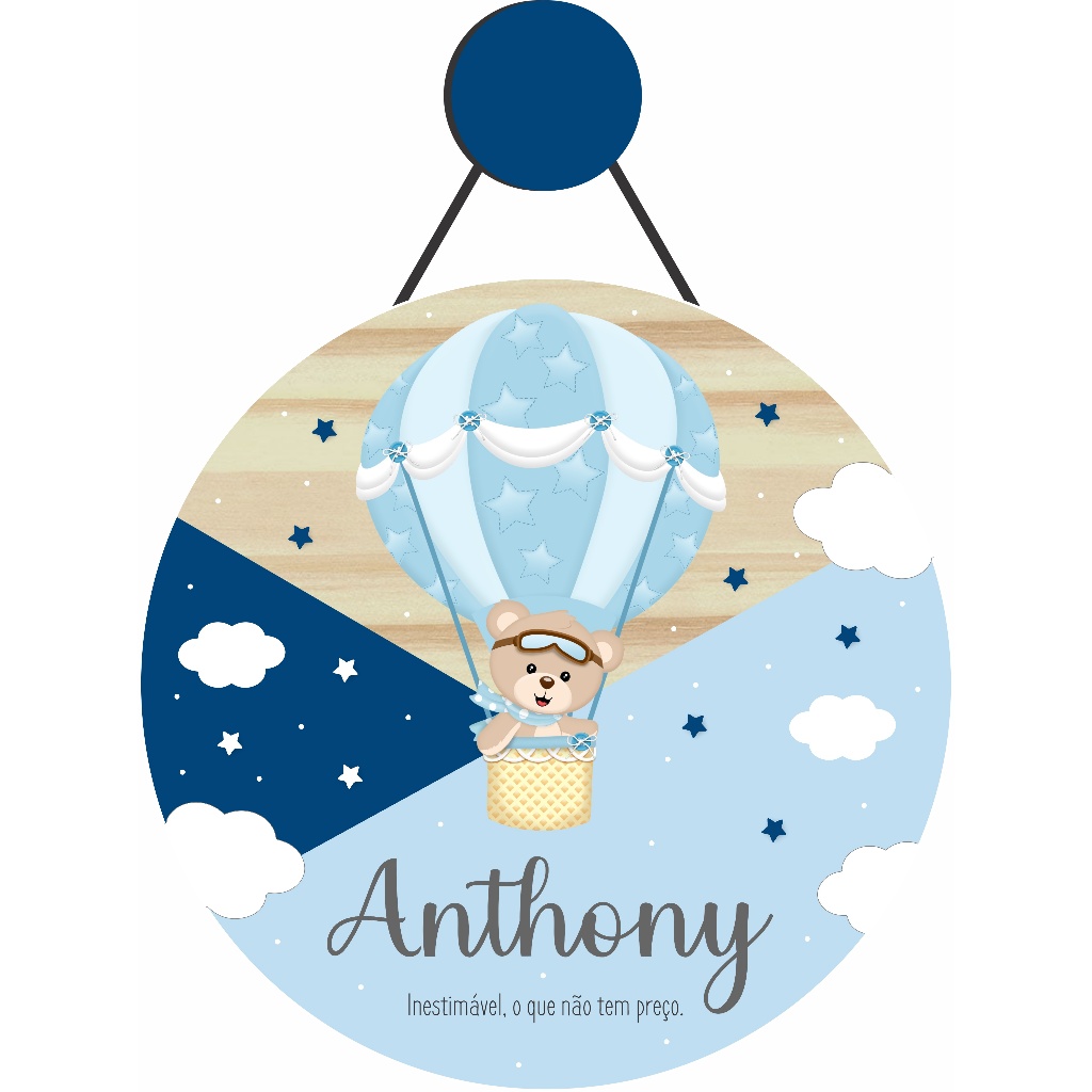 Enfeite Porta Maternidade Ursinho Baloeiro, Corações, Urso Balão - Nome Personalizado Bebê - Decoração para quarto!