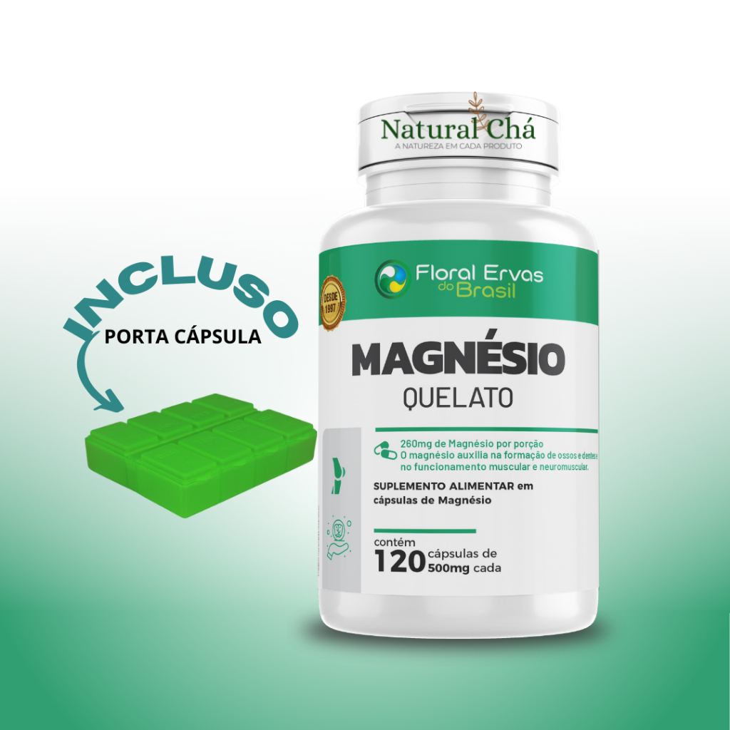 Magnésio Quelato 500mg 120 cápsulas Natural Floral Ervas