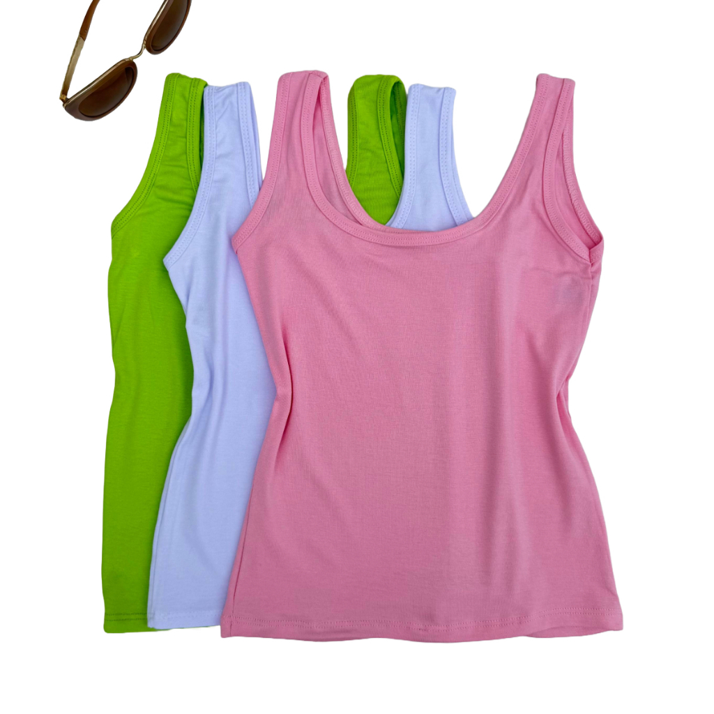 Kit 3 ou 2 Regatas Femininas Com Alça Larga Básica Diário Casual Moda Feminina Praia Academia Essencial