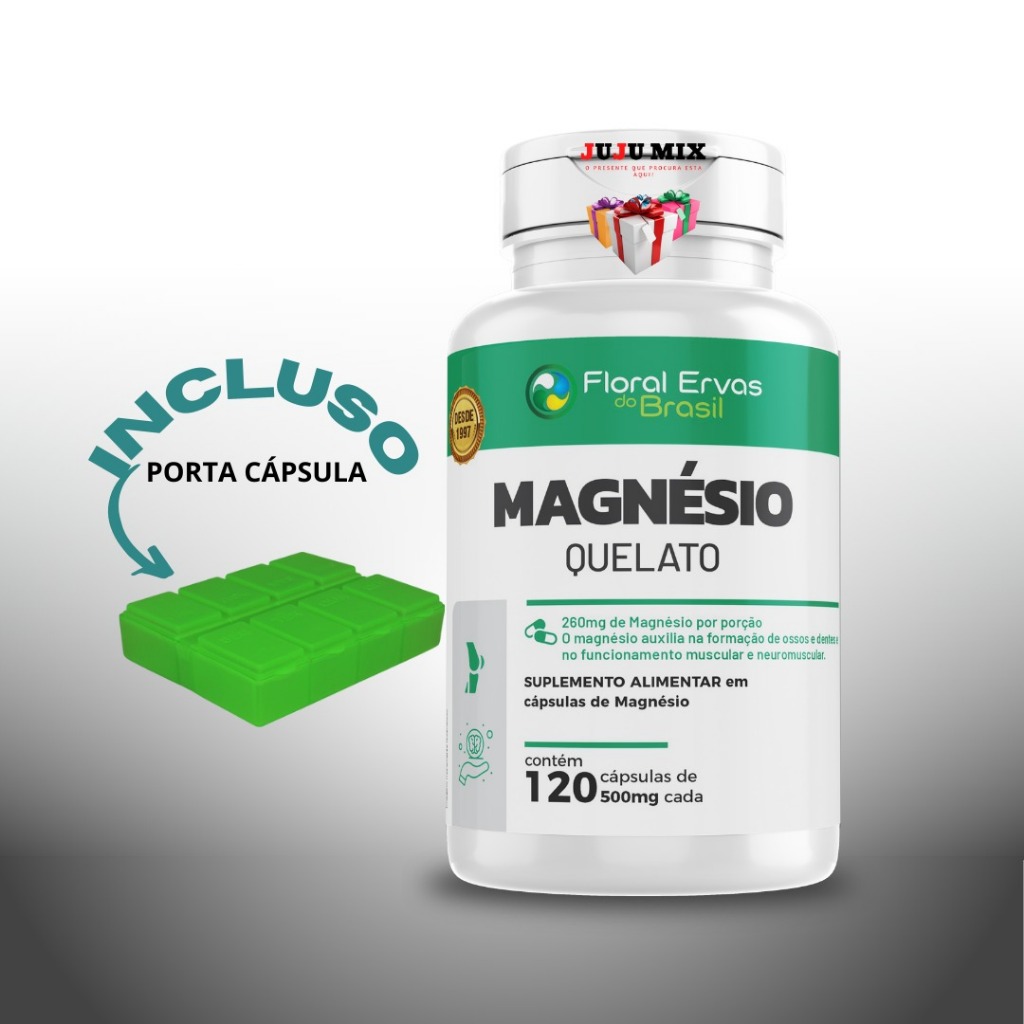 Magnésio Quelato ( Bisglicinato ) Auxilia Ossos e dentes Suplemento para ajudar Funcionamento Muscular e Neuromuscular 500mg 120 cápsulas - Floral Ervas do Brasil