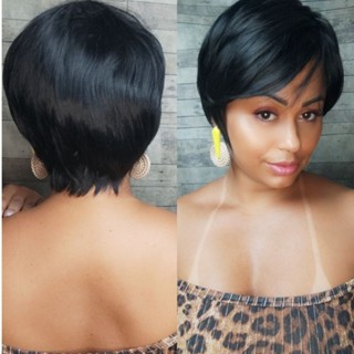 Lace Wig Peruca Curta Preta Lisa Joãozinho Pixie + wig cap