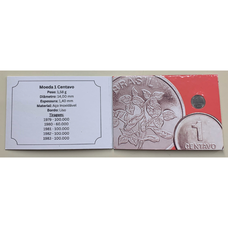 Álbum / Blister moeda antiga. 1 Centavo Sojinha 1979 a 1983 Ano a escolher