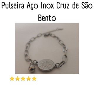 Pulseira Aço Inox com Medalha Cruz de São Bento
