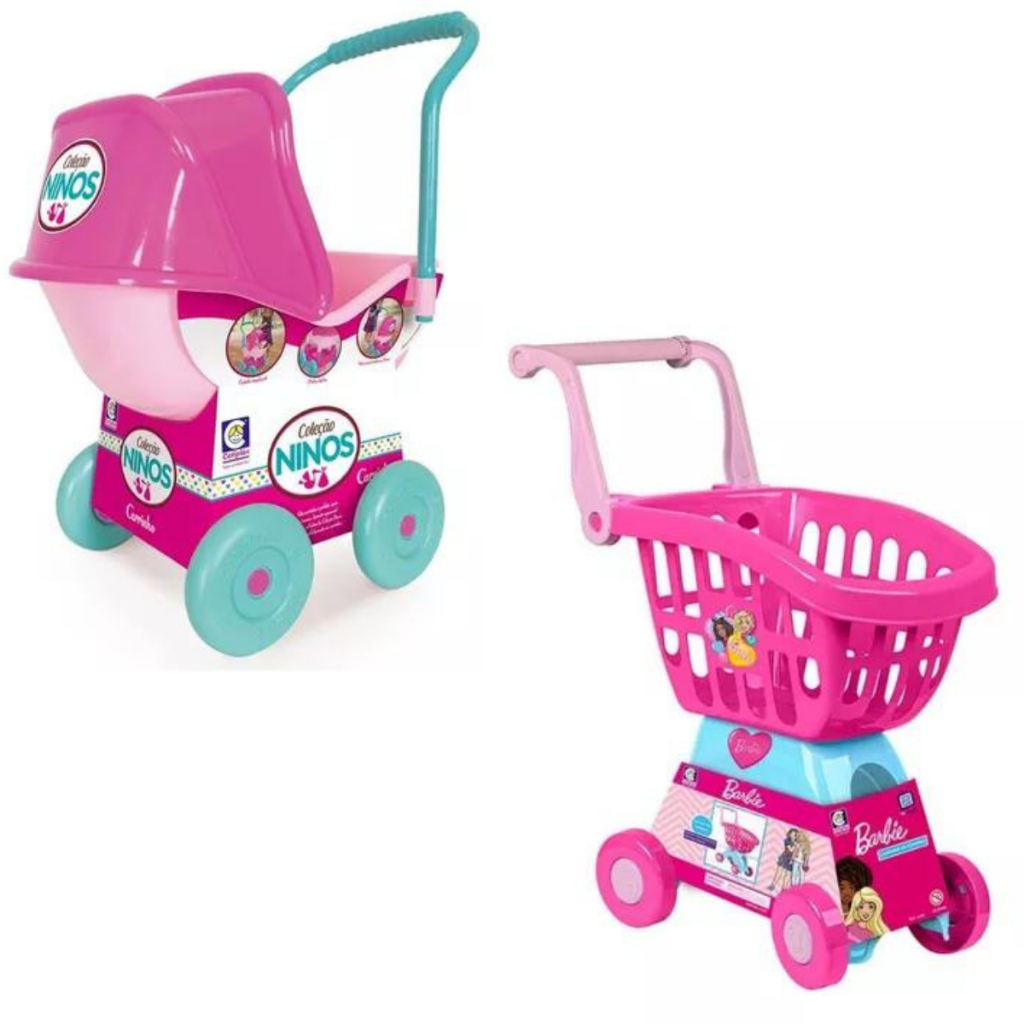 Kit Carrinho de Boneca Coleção Ninos e Carrinho de Compras da Barbie Cheff - Cotiplás