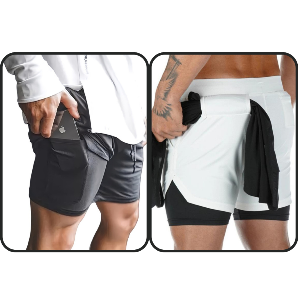 KIT 2 BERMUDAS 2 EM 1 KAIZEN  FIT COM PROTEÇAO UV isa store