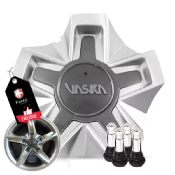kit 4 bicos cromados + 4 carlotas calotas tampa miolo centro central de roda vaska vk280 vk 280 aros 14, 15, 17,18,  20