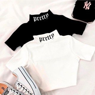 Cropped T-shirt, Gola Alta, Escrita PRETTY, Moda Blogueira Alternativa Feminina