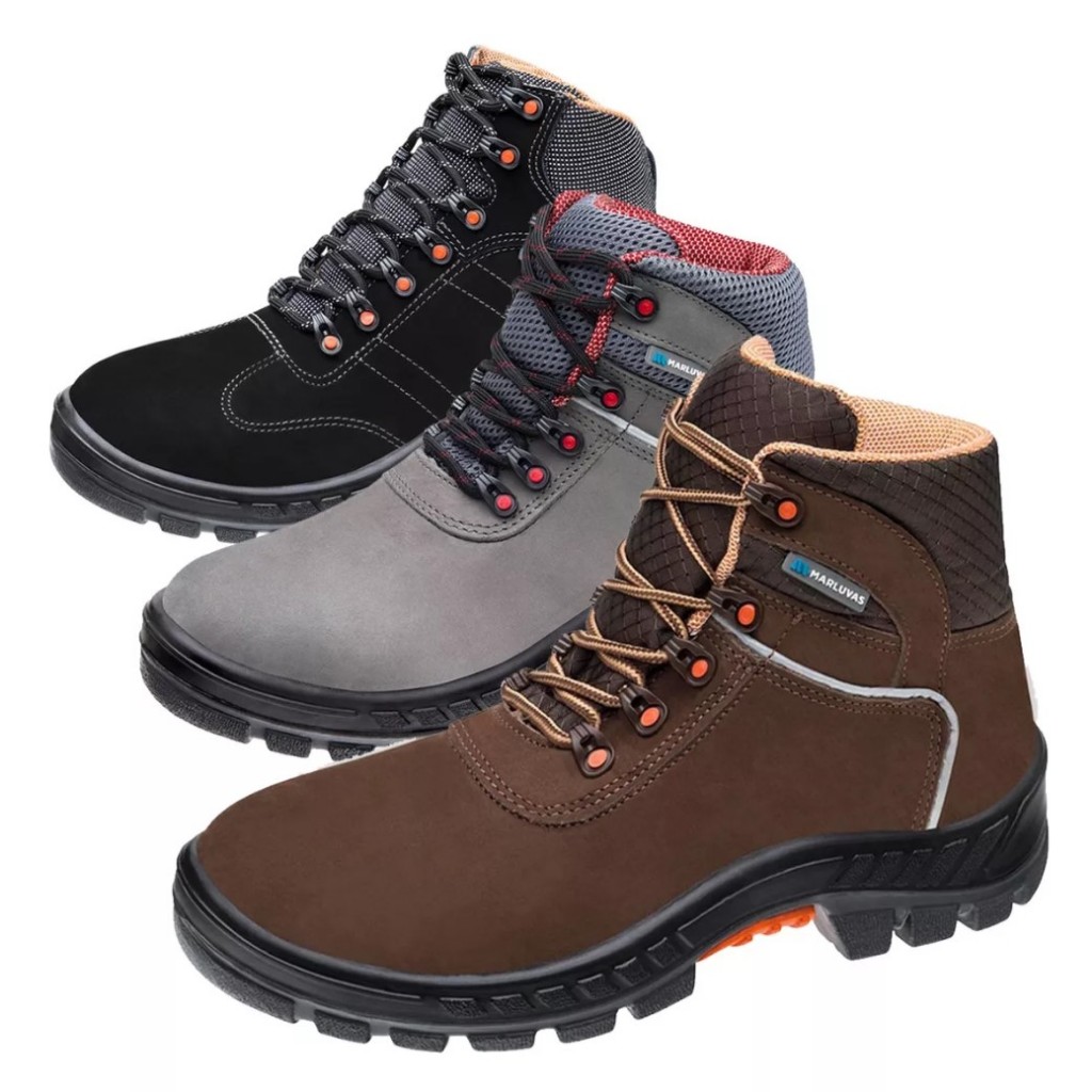 Bota Ocupacional Trekking Cadarço Bico protetivo em PVC Couro Nobuck Marluvas 75Bpr29 anti torção em Oferta na Shopee