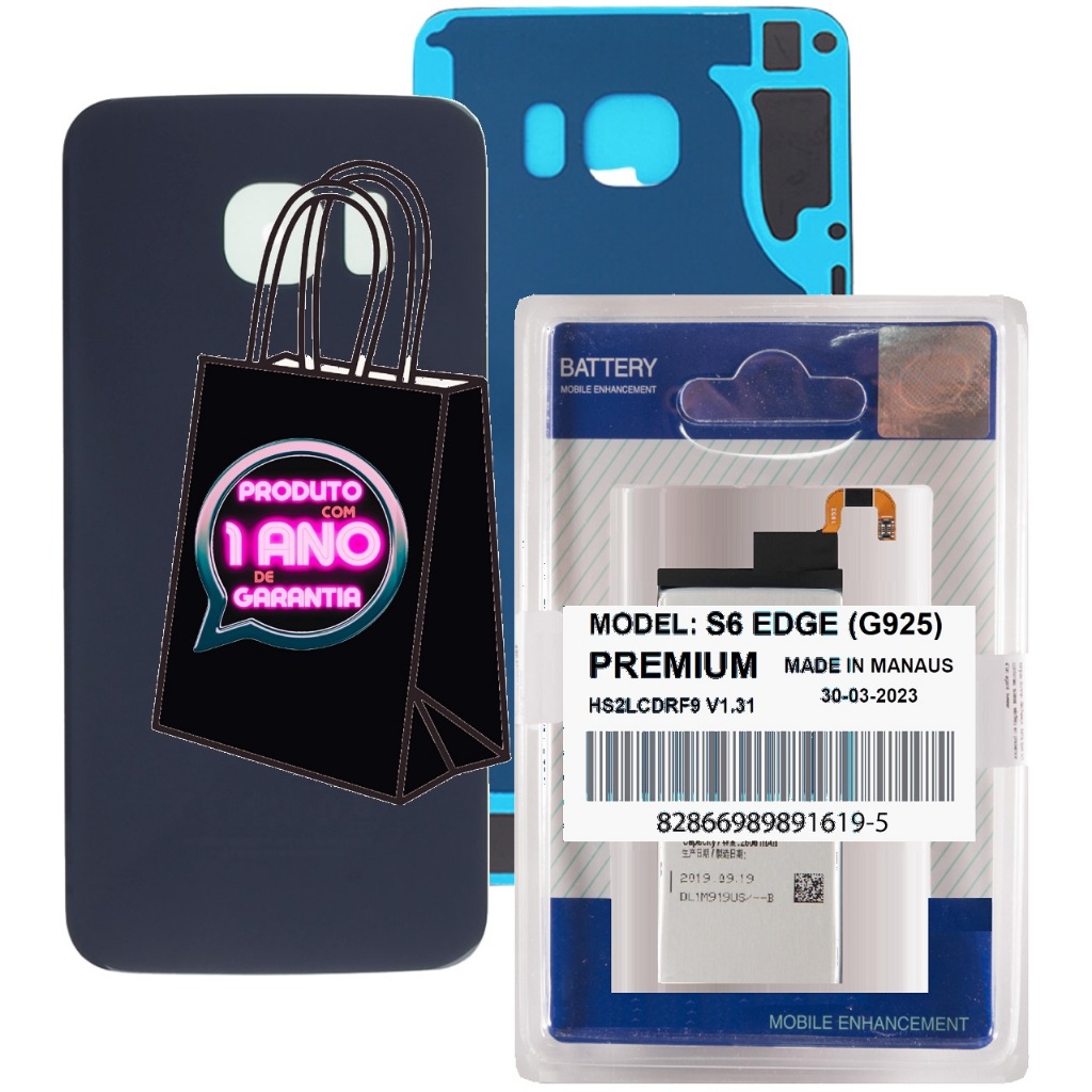 Tampa Traseira Vidro Compatível Com Galaxy S6 Edge G925 + Battria + Envio Hoje!