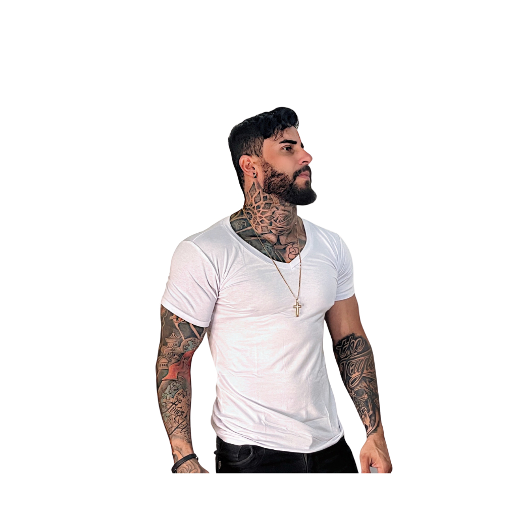 Camiseta Camisa Masculina Básica Gola V Slim Fit Em Malha Viscolycra
