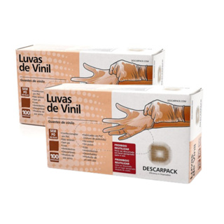 Kit 2 Caixas de Luvas de Vinil Descartável Sem Pó Descarpack 100un em Oferta na Shopee