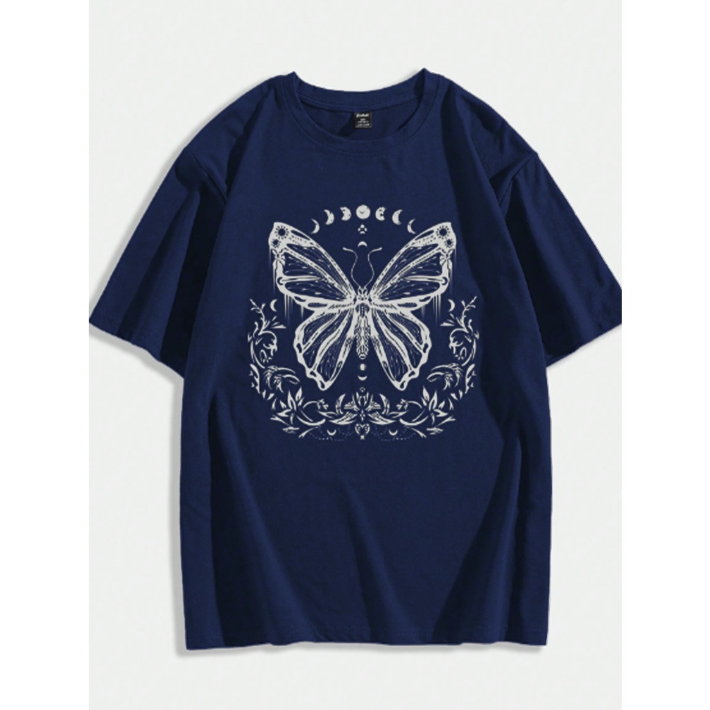 Camiseta Oversized  Estampada Borboleta Natureza Blusa Plus Size Moda Gringa Life Style Larga Confortavel Swag 3/4