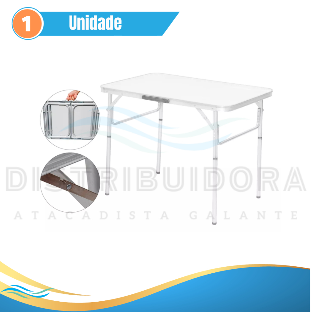Mesa Pés Dobráveis Portátil Vira Maleta Camping Praia Pescaria 90x60cm Branco