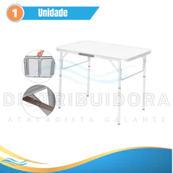 Mesa Pés Dobráveis Portátil Vira Maleta Camping Praia Pescaria 90x60cm Branco