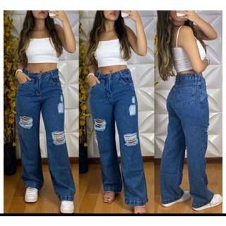 Calça Jeans Cintura Alta Wide Leg Pantalona Moda Gringa Juliette