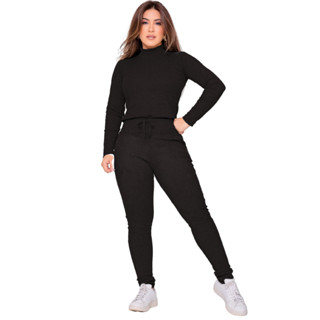 Conjunto Tipo de Moletom Feminino Calça e Blusa Agasalho Outono Inverno Social Básico Exclusivo