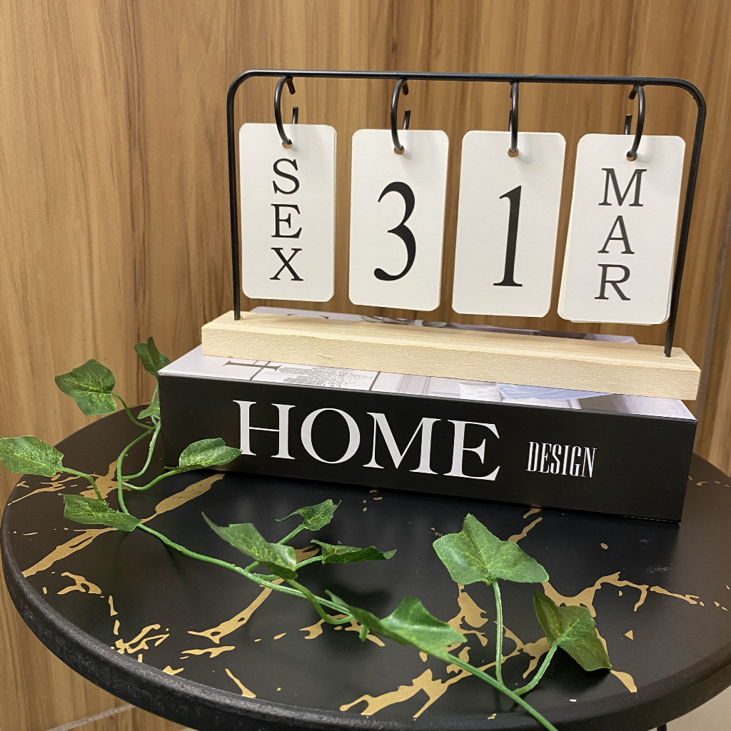 Calendário De Mesa Madeira Permanente Home Office Decoração Quarto Sala Cozinha