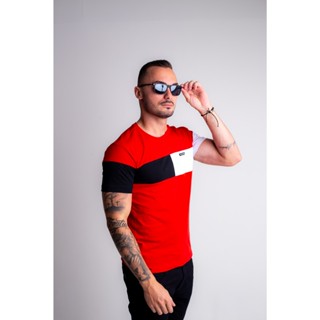 Camiseta Camisa Masculina Vermelha Slim Fit 100% Algodão Personalizada Premium Fio 30.1 - VERMELHO