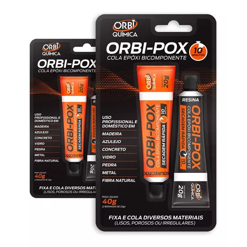 Kit 2 Cola Epóxi Orbi-pox 40g Tipo Araldite 10 Minutos Orbi241