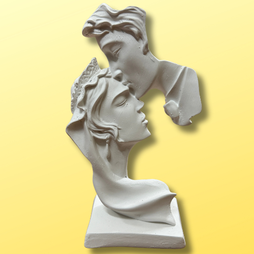 Estátua Decorativa Casal Noivo Beijando Noiva 27cm De Gesso Cru  | Escultura Casal de Namorados