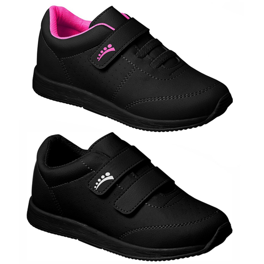 Kit 2 Tênis Infantil Ortopasso Jogging Menina Preto Escolar em Oferta na Shopee