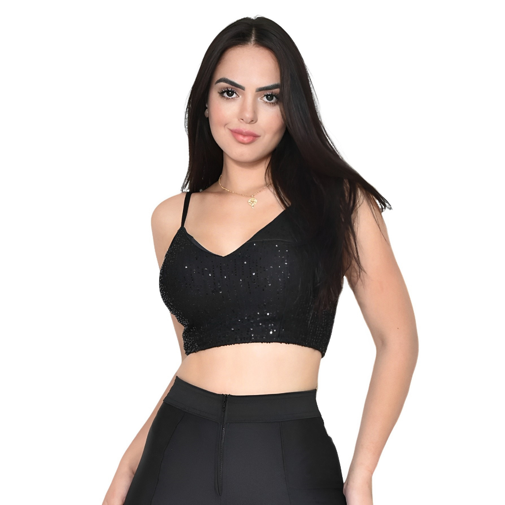 Top Cropped Paete Feminino Brilho Com Decote Alcinha em Oferta na Shopee