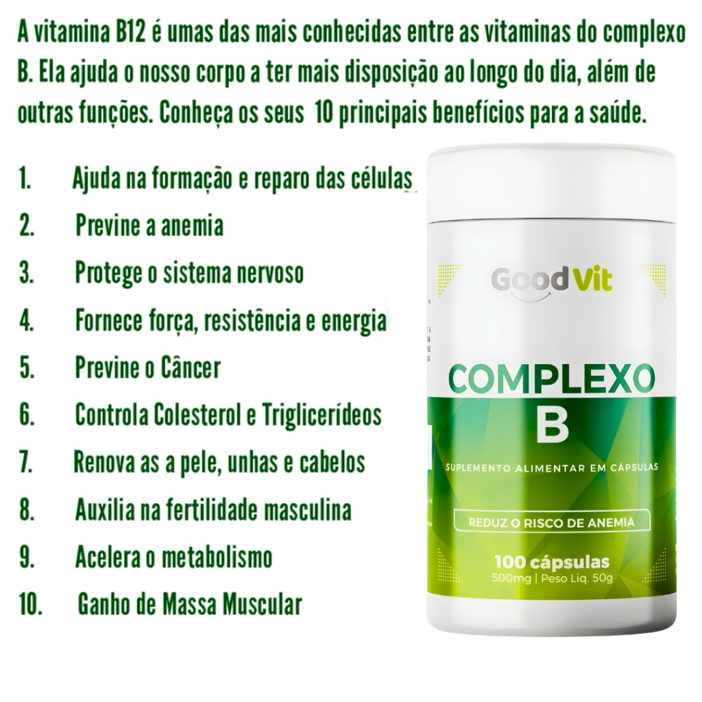 Complexo B12 Concentrado 100 cápsulas cada Good Vit 1 Cápsula ao dia Energia e Saúde