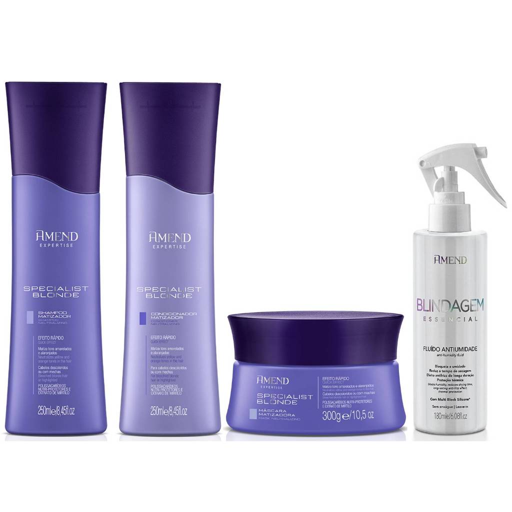 Specialist Blonde Shampoo 250ml + Cond 250ml + Masc 300g +Fluido Blindagem Essencial 180ml Kit Amend