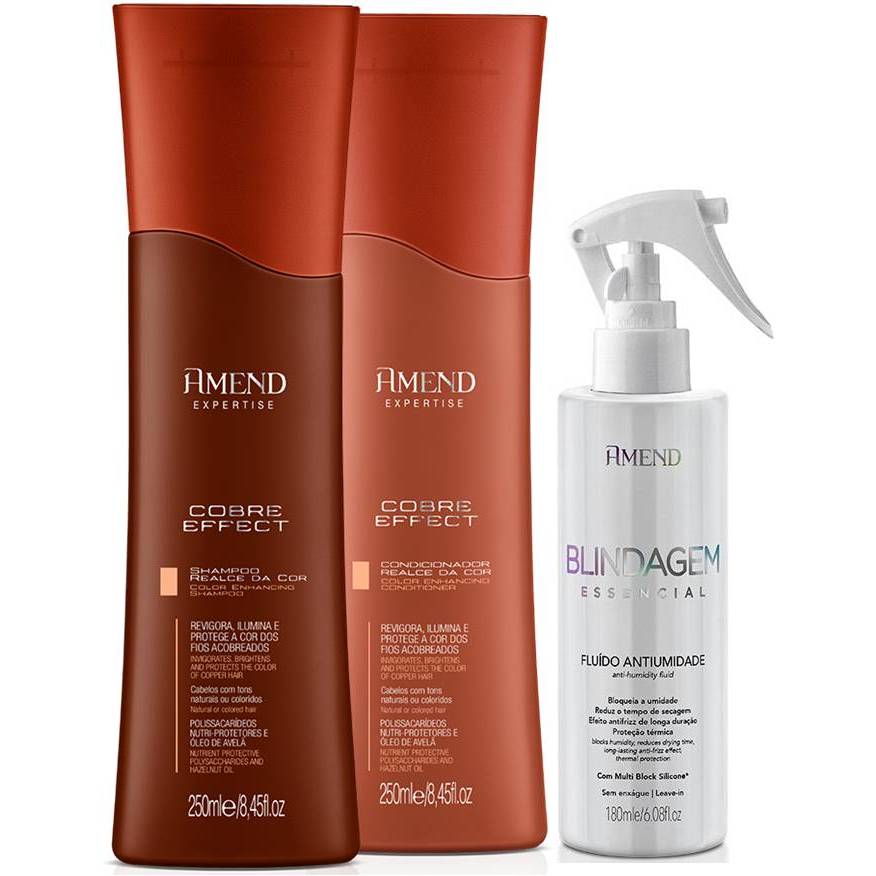 Kit Amend Cobre Effect Shampoo 250ml + Condicionador 250ml + Fluido Blindagem Essencial 180ml