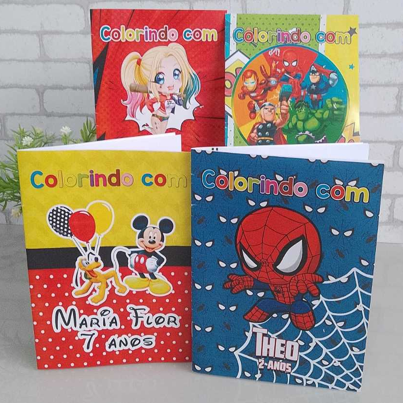 Livro para Pintar Lembrancinha Festa Infantil Heróis e outros Temas