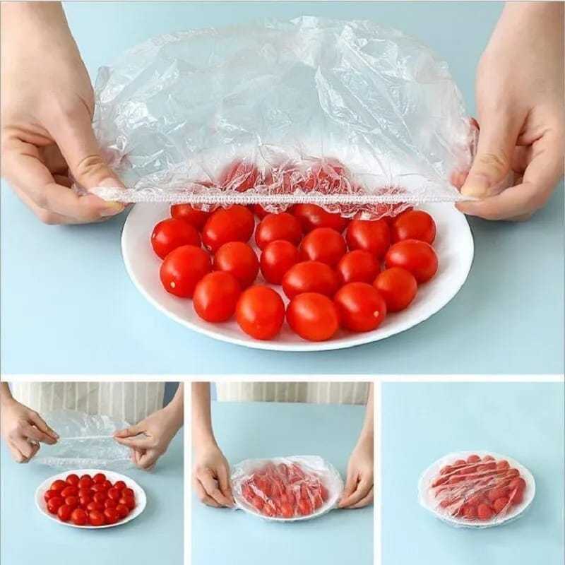 (100PCS) Toucas Saquinhos Descartáveis Plásticos Tampas de alimento Elásticos