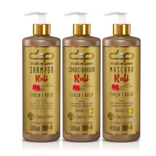 Kit Liso Dolce Pet Shampoo Liso + Condicionador Liso + Máscara Liso Cereja e Avelã Cães e Gatos