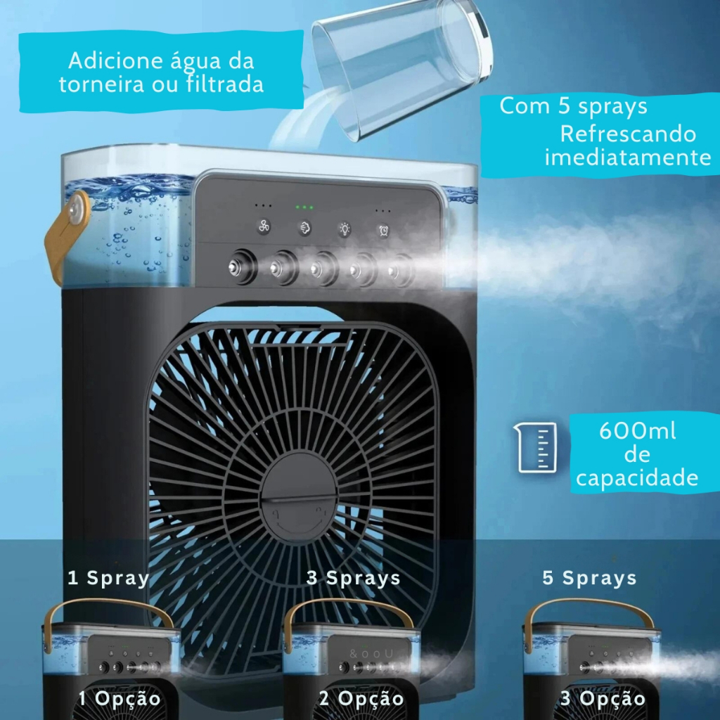 Mini Ventilador Refrigerador De Ar Condicionado Umidificador Portátil Com Led Reservatório De Água TIPO C Usb