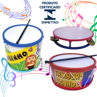 Kit Musical Brinquedos Educativo C/3 Instrumentos Tamborzinho Pandeiro Bumbinho Infantil em Oferta na Shopee