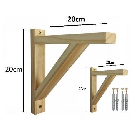 Par Mão Francesa de Madeira Pinus + Buchas e Parafusos 20x20Cm em Oferta na Shopee
